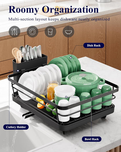 Kitsure Dish Drying Rack for Kitchen Counter, Stainless Steel Sink Organization and Storage Essentials with Cutlery Holder, Home and Appartment