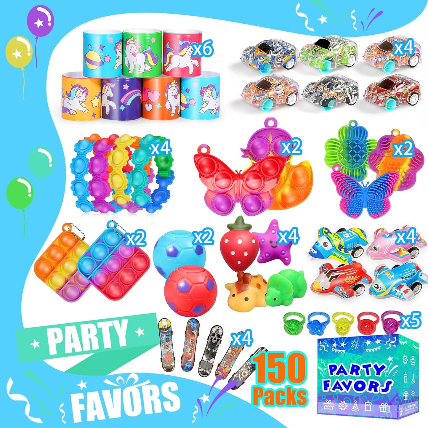 Party Favors for Kids 8-12 4-8, 150-Pack Fidget Toys Bulk, Treasure Box Toys for Classroom, Stocking Stuffers Goodie Bags, Classroom