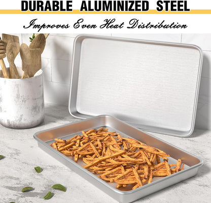 Commercial Quality Baking Sheet Pan Set, Natural Aluminum Cookie Sheet, Umite Chef Warp Resistant Baker's Half Sheet