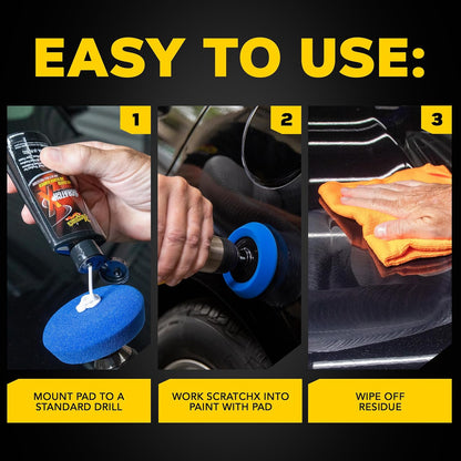 Meguiar's Quik Eraser Kit, Car Scratch Remover for Repairing Surface Blemishes, Car Scratch Repair Kit with ScratchX, Drill-Mounted