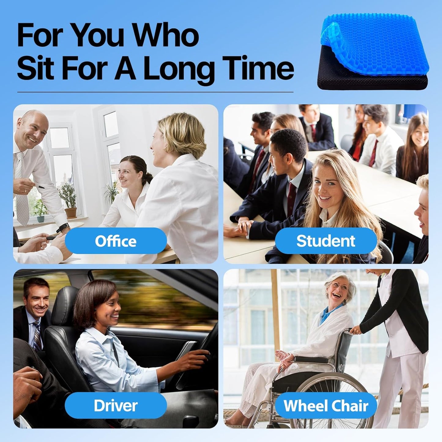 Gel Seat Cushion, Cooling seat Cushion (Super Large & Thick), Breathable Honeycomb Design Absorbs Pressure Points Seat