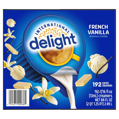 International Delight, French Vanilla, Single-Serve Coffee Creamers, 192 Count, Shelf Stable Non-Dairy Flavored Coffee Creamer, Great for Home