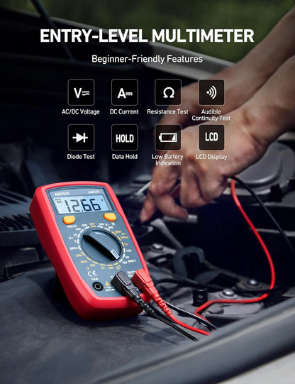 AstroAI Digital Multimeter Tester 2000 Counts with DC AC Voltmeter and Ohm Volt Amp Meter; Measures Voltage, Current