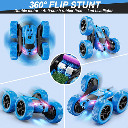 QUNREDA Remote Control Car, RC Cars Toys for Kids Ages 6-12, 4WD Stunt Car with LED Lights & 360 Flips, 2.4GHz, Upgraded USB-C Modular