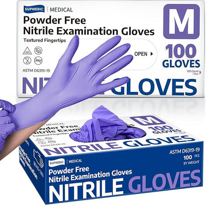 Supmedic Medical Soft Max Nitrile Disposable Gloves, 100 Ct Latex-Free Powder-Free Food Safe Cooking Cleaning Lab Exam Glove