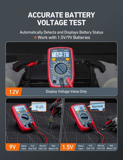 AstroAI Digital Multimeter Tester 2000 Counts with DC AC Voltmeter and Ohm Volt Amp Meter; Measures Voltage, Current