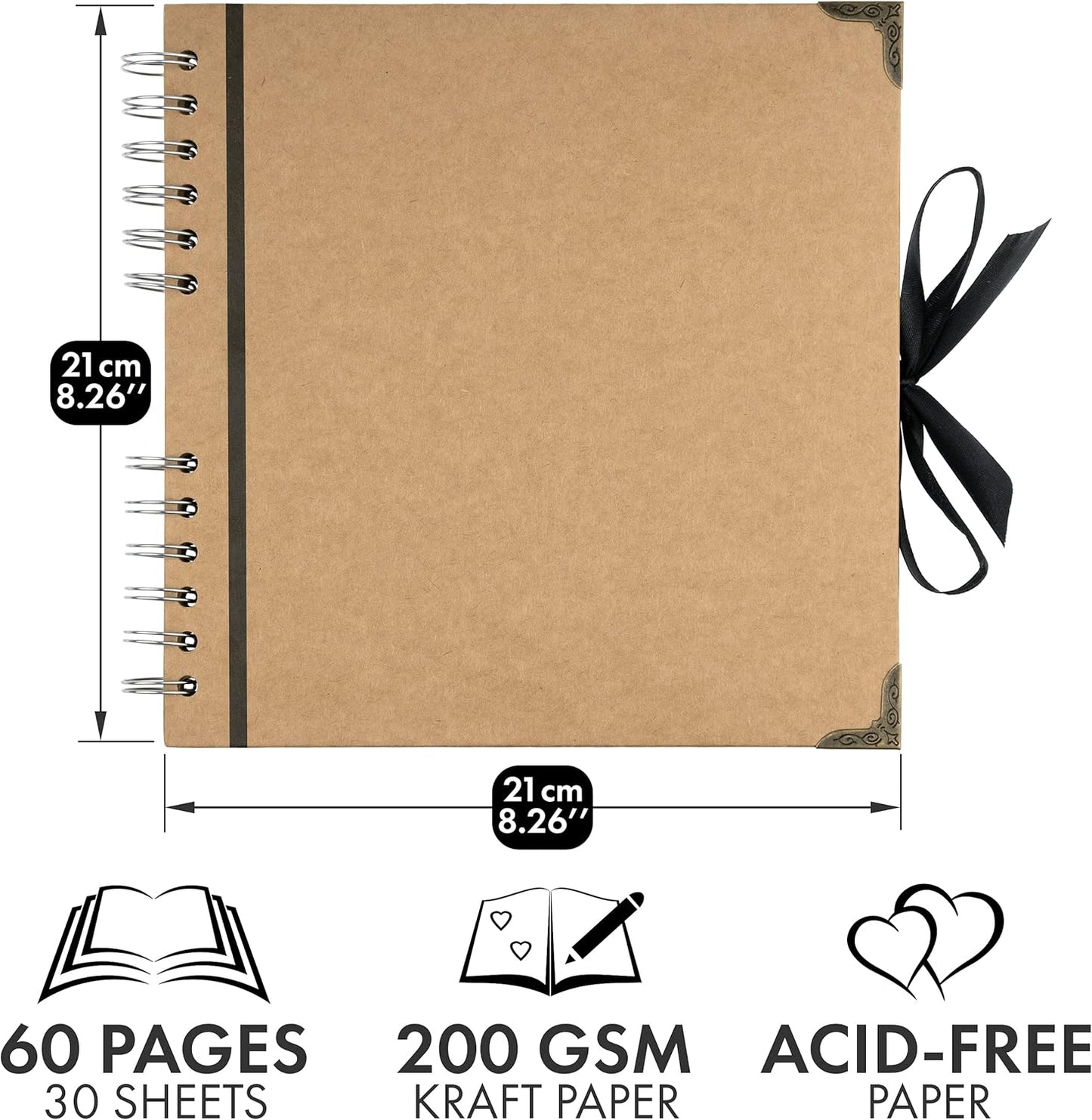 Bstorify Scrapbook Album 60 Pages (8 x 8 Inch) Brown Thick 200gsm Kraft Paper, Photo Album
