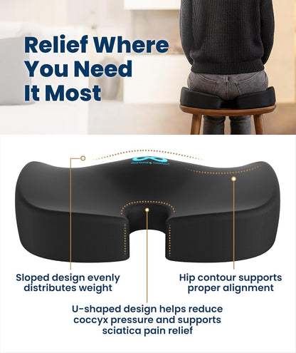 Everlasting Comfort Doctor Recommended Memory Foam Seat Cushion for Office Chairs & Car - Ergonomic Office Desk Accessories - Cushions for Tailbone