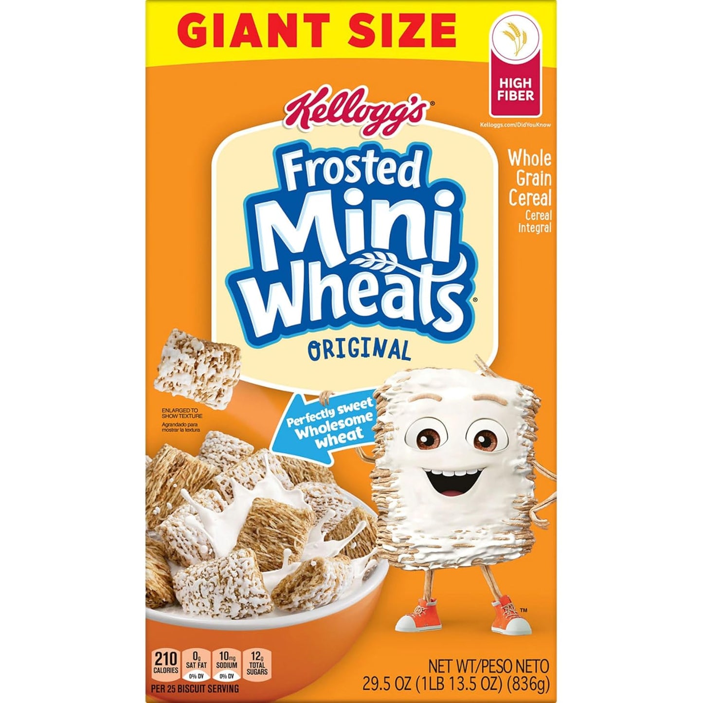 Kelloggs Frosted Mini-Wheats Breakfast Cereal, High Fiber, 48g Whole Grain, Giant Size, 29.5 oz