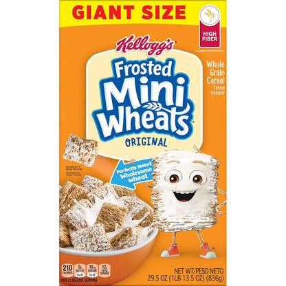 Kelloggs Frosted Mini-Wheats Breakfast Cereal, High Fiber, 48g Whole Grain, Giant Size, 29.5 oz