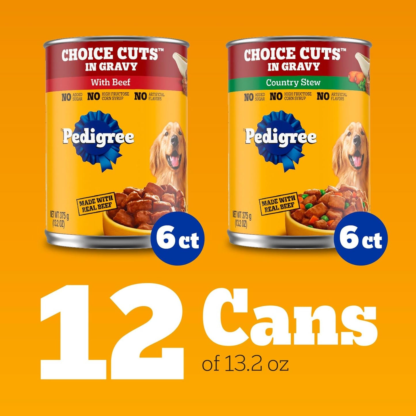 Pedigree Wet Dog Food, Choice Cuts Adult Canned Dog Food, Beef & Country Stew Multipack, 13.2 oz. Cans (12 Count)