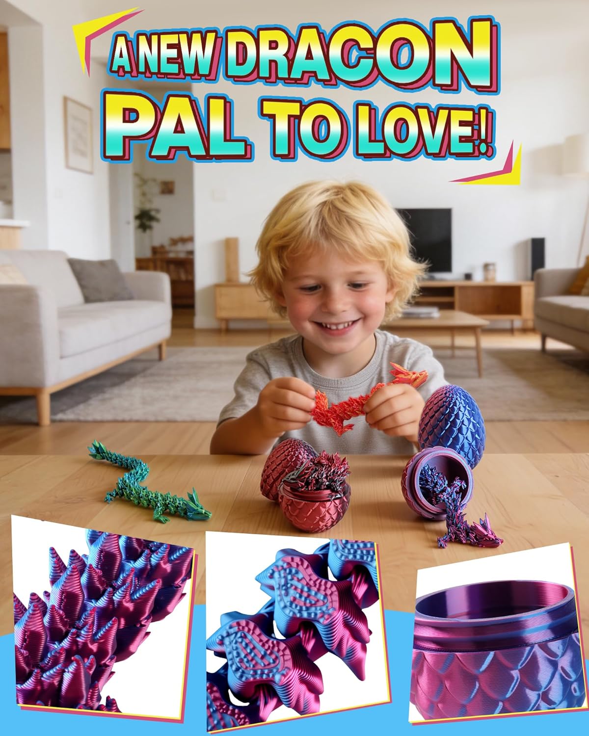 Rapean 8" 3D Printed Dragon Eggs, Easter Basket Stuffers for Kids and Teens, Unique Easter Toys & Decor for