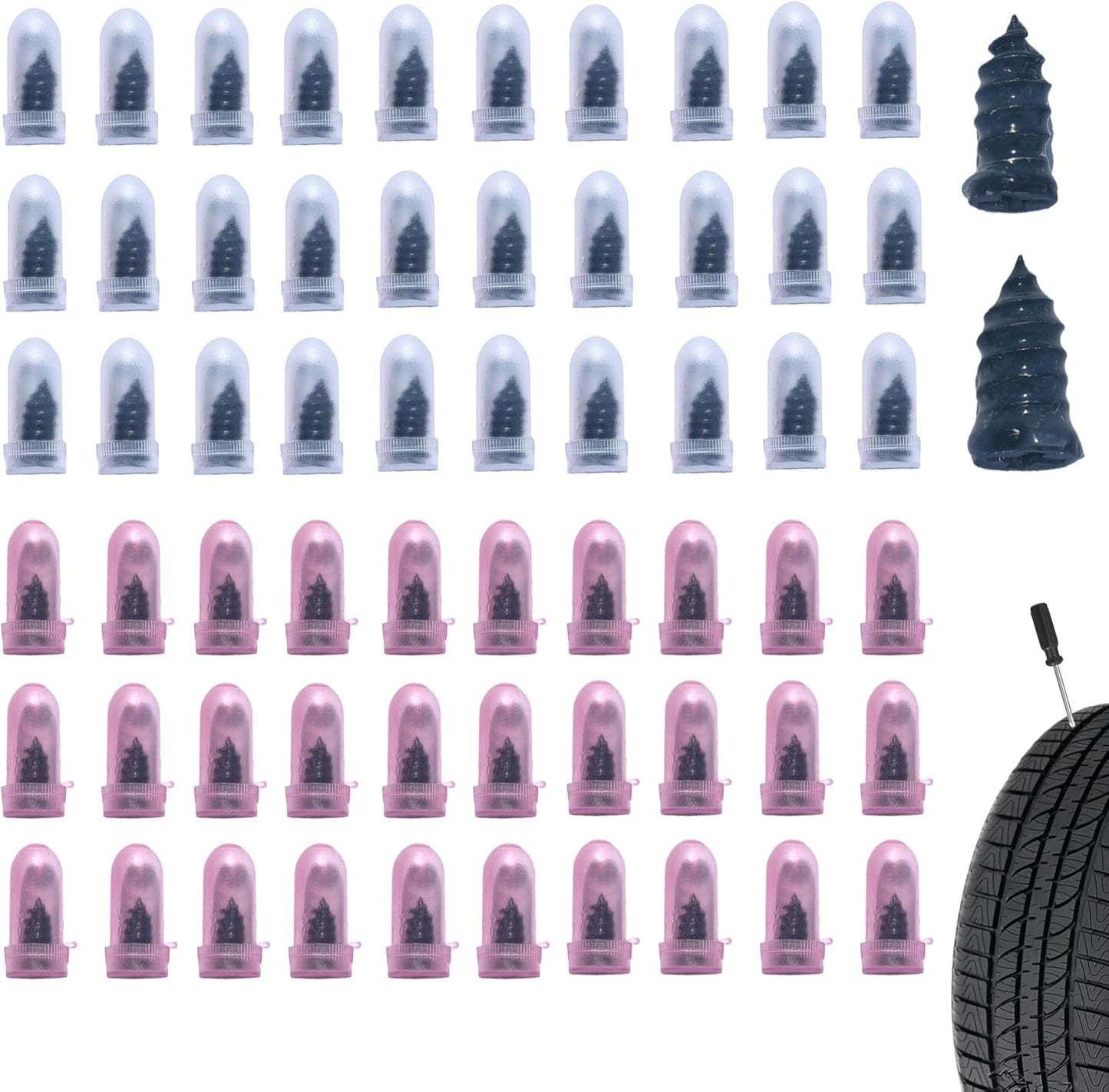 60 PCS Tire Repair Rubber Nail, Vacuum Tire Repair Kits Spiral Rubber Screws, Fast Self-Service Tool for Car, Truck