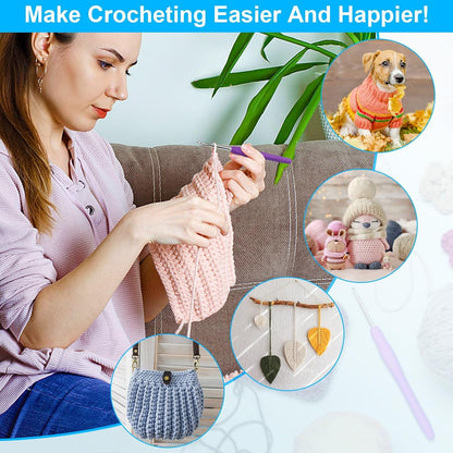 MECHEER Crochet Hooks 12 Sizes Crochet Hook Set, 51 Pack Yarn Crochet Kit for Beginners, Knitting Needles with Ergonomic Handles for Arthritic