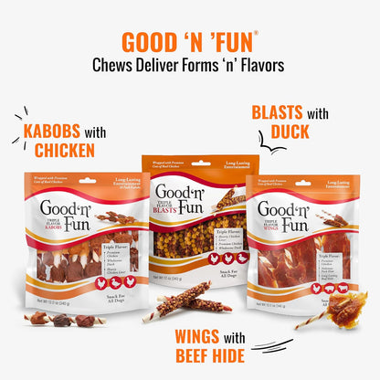 Good n Fun Triple Flavor Wings Chews for All Dogs, 12 Ounces, Treat Your Dog to Long-Lasting Chews Made from Chicken, Pork Hide and Beef Hide