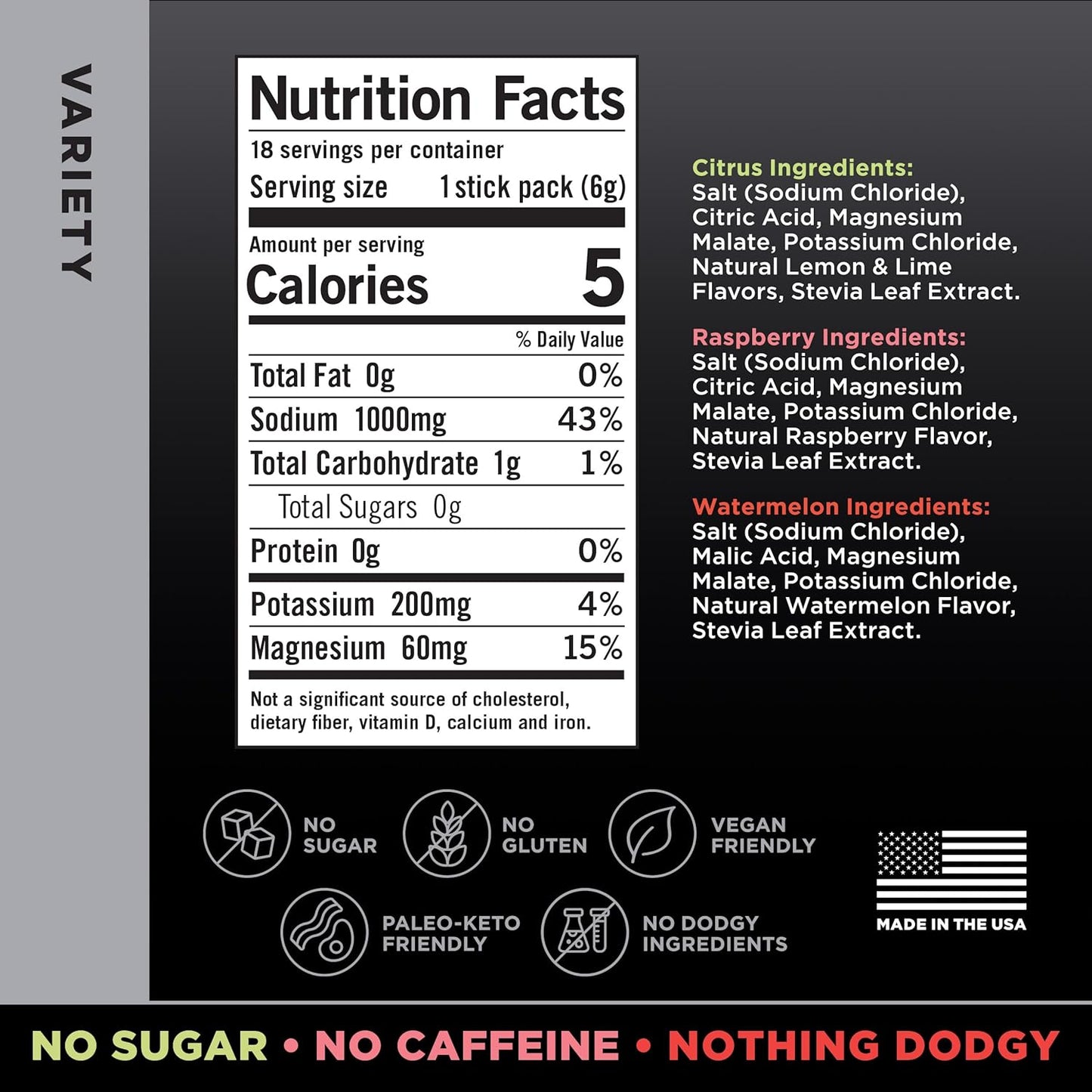 LMNT Zero Sugar Electrolytes - Variety Pack Bundle, Drink Mix, 18-Count