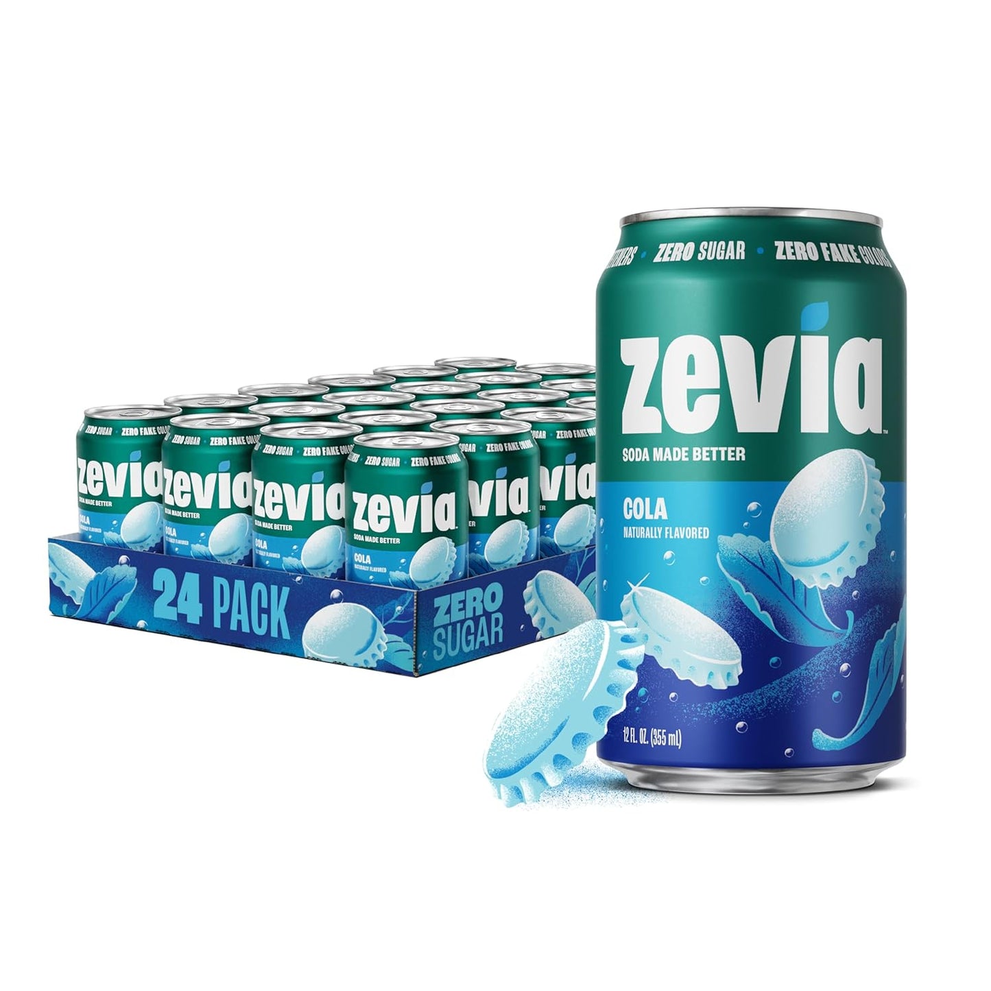 Zevia Zero Sugar Soda, Cola, 12 oz Cans (24-Pack) Naturally Sweetened, Zero Calorie Sugar Free Soda - Non-GMO Project Verified, Gluten-Free, Vegan