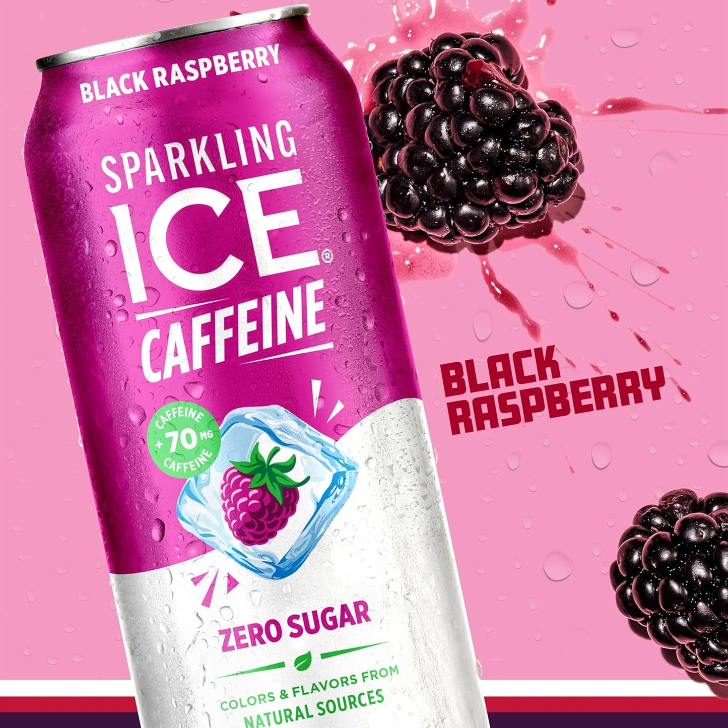 Sparkling Ice Caffeine Black Raspberry Sparkling Water with Caffeine, Zero Sugar, with Antioxidants and Vitamins,16 fl oz Cans (2)