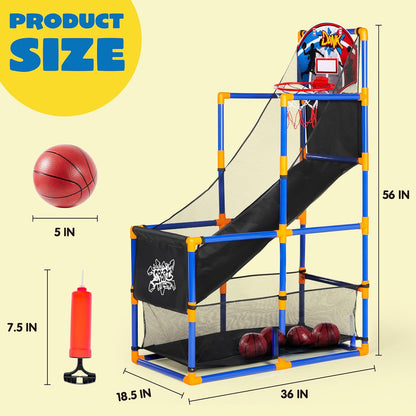 JOYIN Arcade Basketball Game Set with 4 Balls and Hoop for Kids 3 to 12 Years Old Indoor Outdoor Sport Play - Easy Set Up - Air Pump Included - Ideal