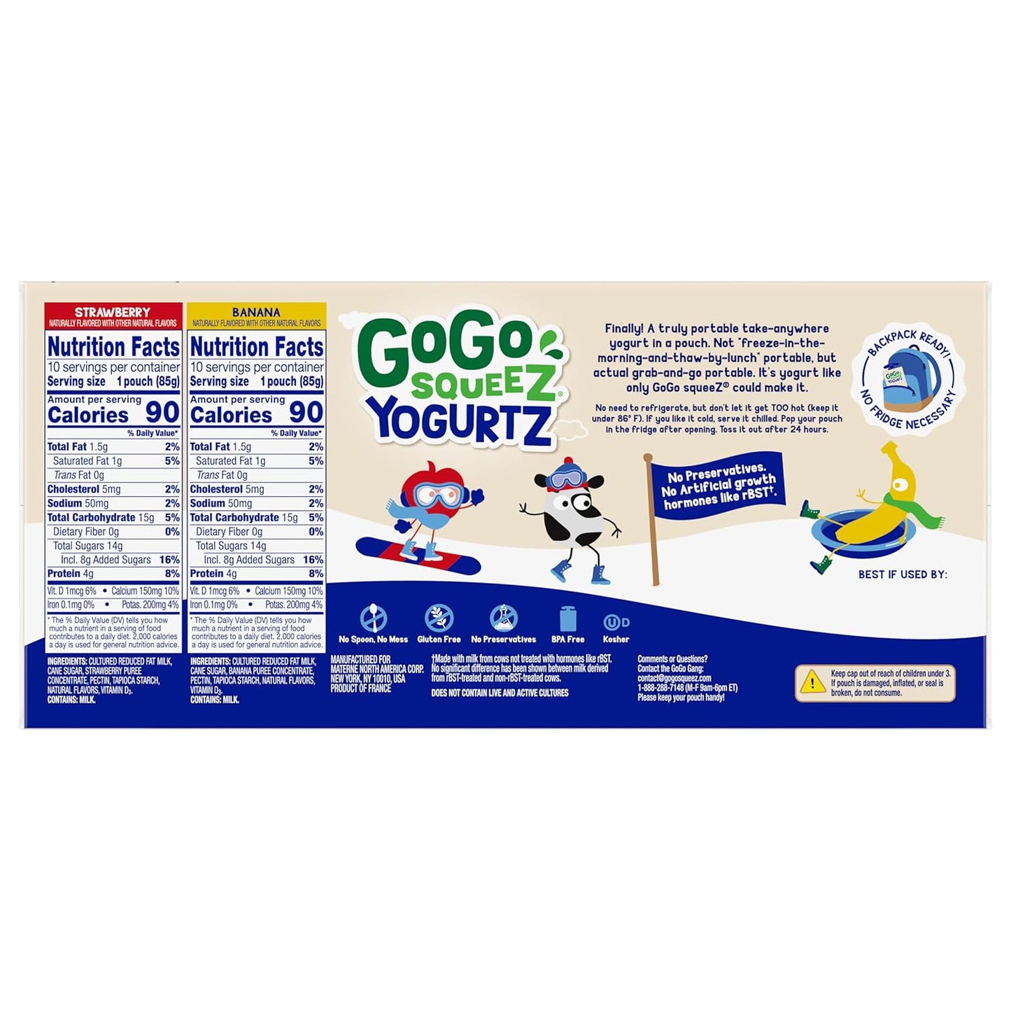 GoGo squeeZ yogurtZ Variety Pack, Strawberry & Banana, 3 oz (Pack of 20), Kids Snacks Made from Real Yogurt and Fruit, No Fridge Needed, Gluten