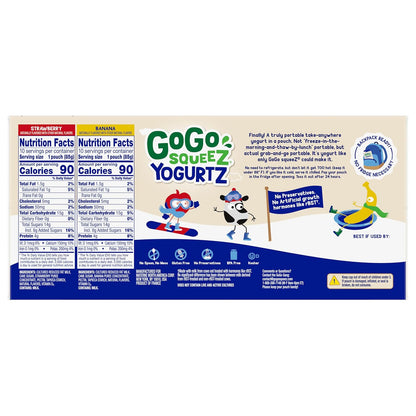 GoGo squeeZ yogurtZ Variety Pack, Strawberry & Banana, 3 oz (Pack of 20), Kids Snacks Made from Real Yogurt and Fruit, No Fridge Needed, Gluten