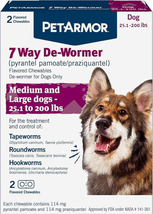 PetArmor 7 Way De-Wormer for Dogs, Oral Treatment for Tapeworm, Roundworm & Hookworm in Large Dogs & Puppies (Over 25 lbs), Worm