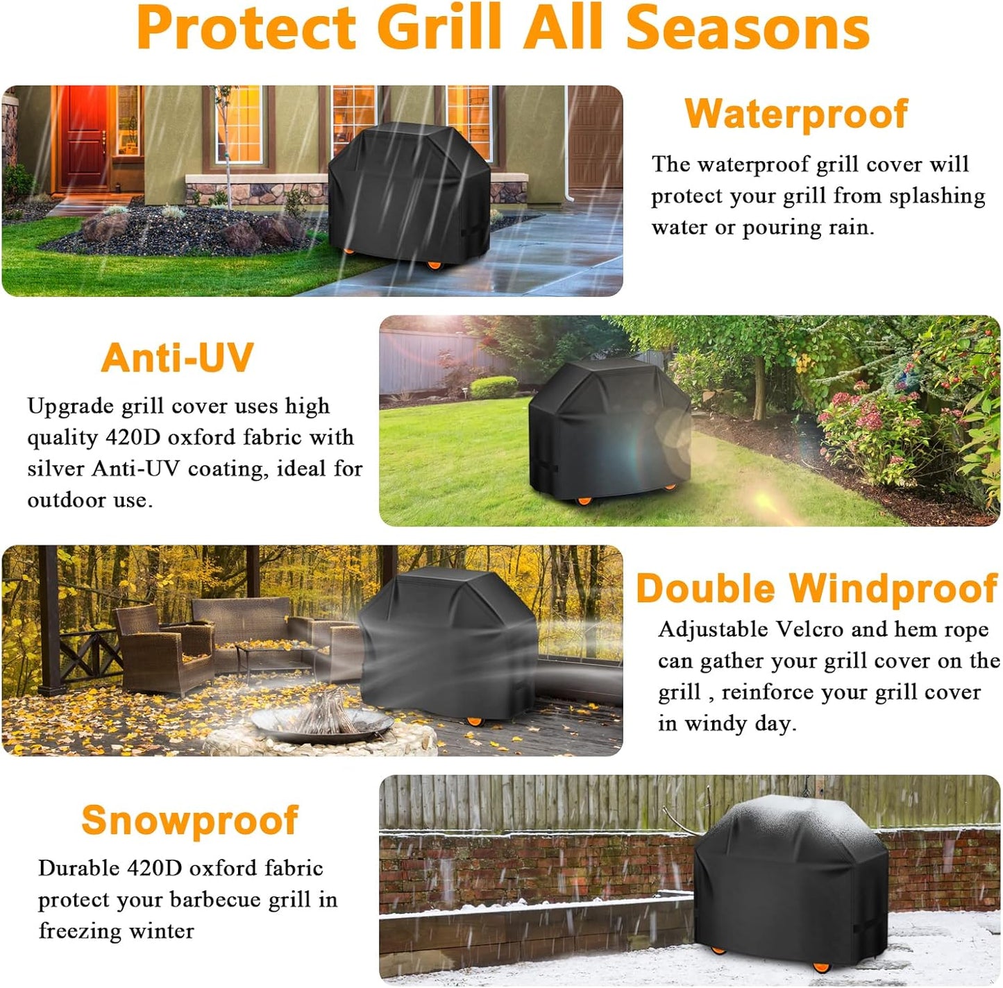 Aoretic Grill Cover, 58 inch BBQ Gas Grill Cover for Outdoor Grill, Charbroil Grill Cover Barbecue Waterproof, Anti-UV for Weber Char-Broil