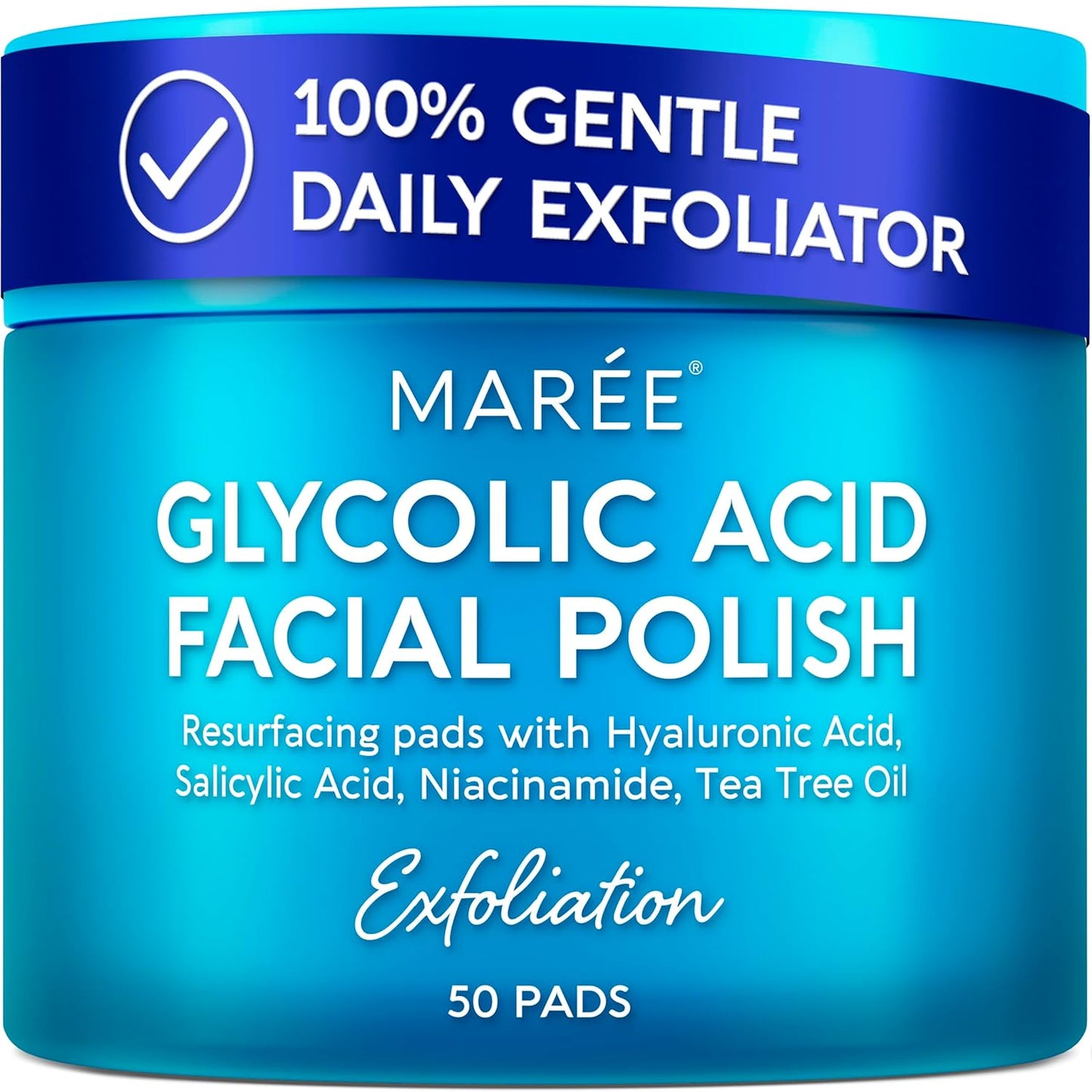 MAREE Glycolic Acid Pads - Toner Pads for Face Cleansing - Exfoliating Pad with Tea Tree Oil, Salicylic Acid & Vitamins E, B3, B5 - Acne