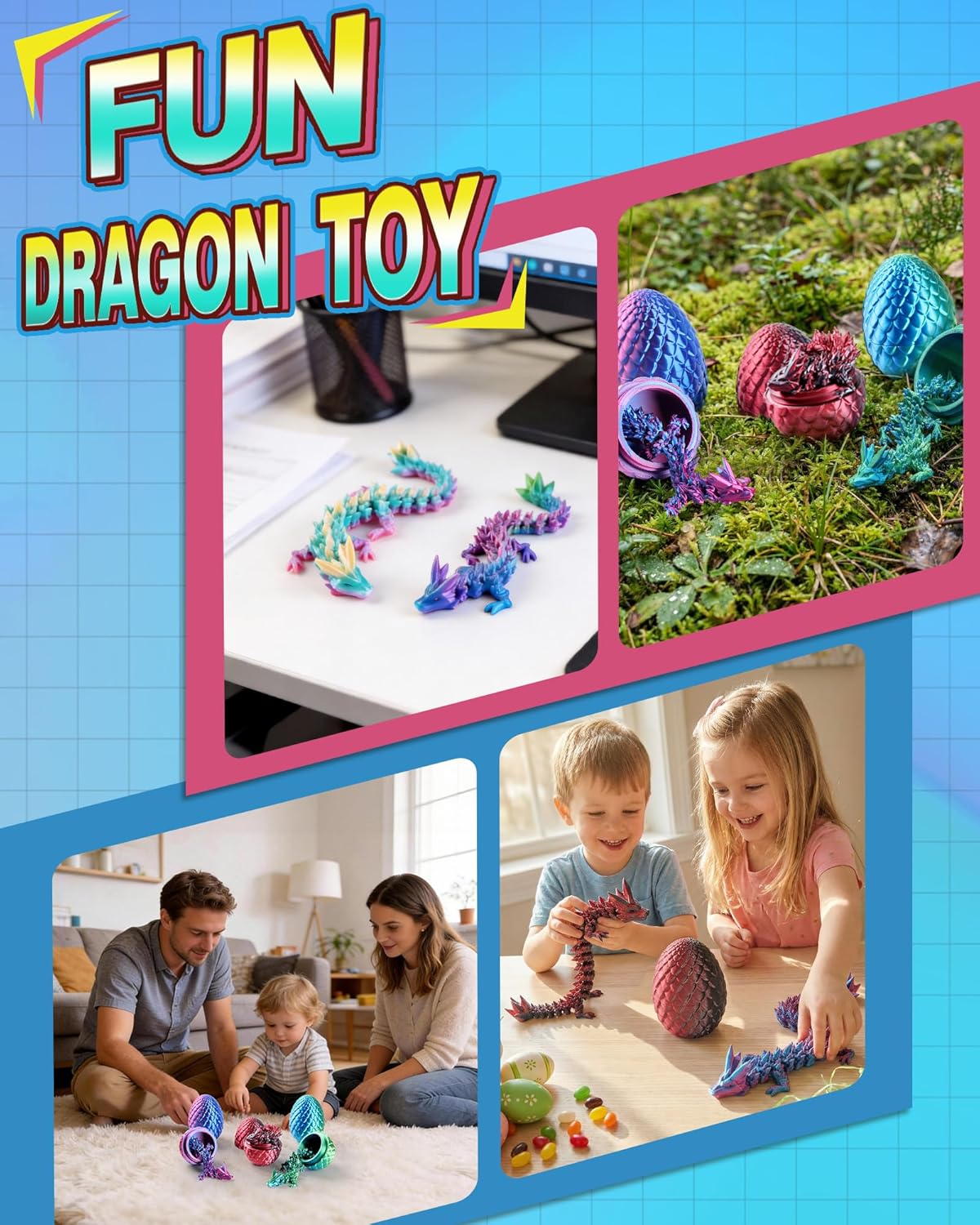 Rapean 8" 3D Printed Dragon Eggs, Easter Basket Stuffers for Kids and Teens, Unique Easter Toys & Decor for