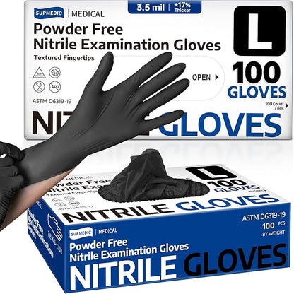 Supmedic Medical Soft Max Black Nitrile Disposable Gloves, 100 Pcs, Latex-Free & Powder-Free Food Safe Food Prep Exam Gloves