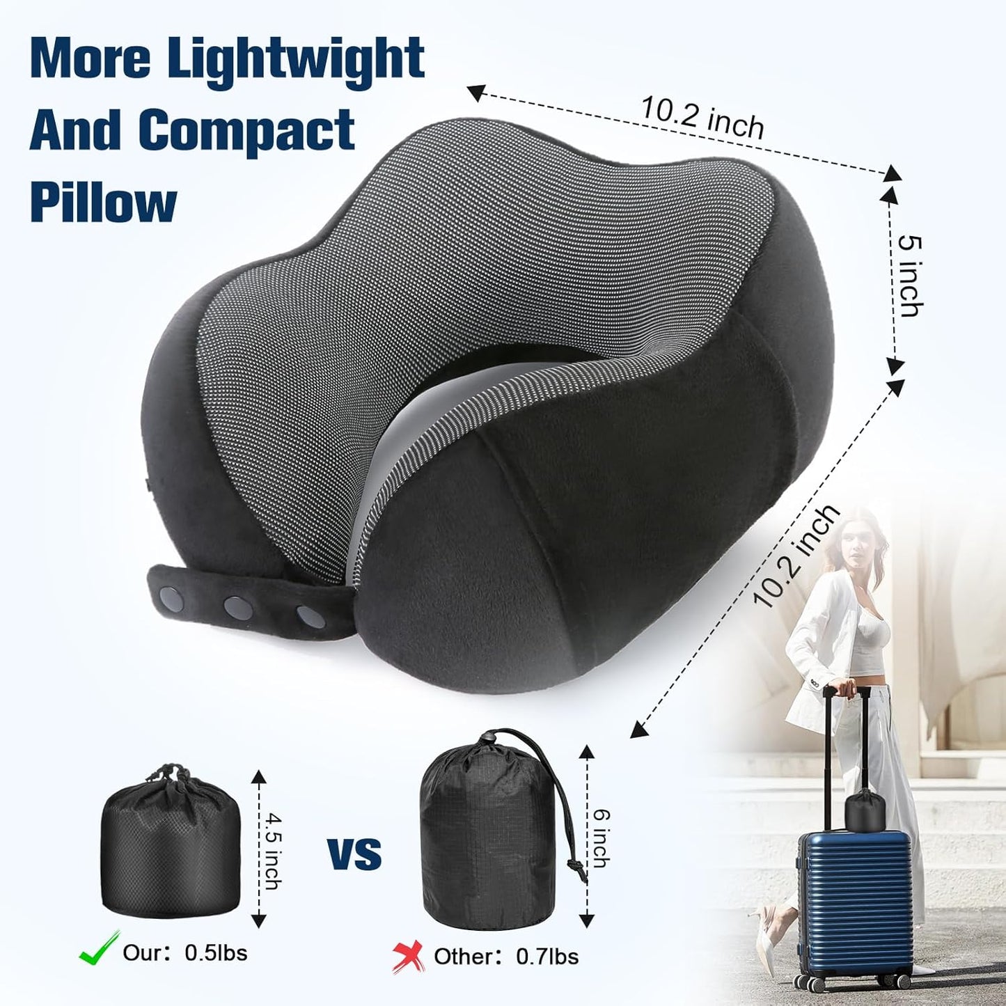 Cirorld Neck Pillow for Traveling, Travel Pillows for Airplanes,100% Pure Memory Foam Travel Neck Pillow, Adjustable Flight