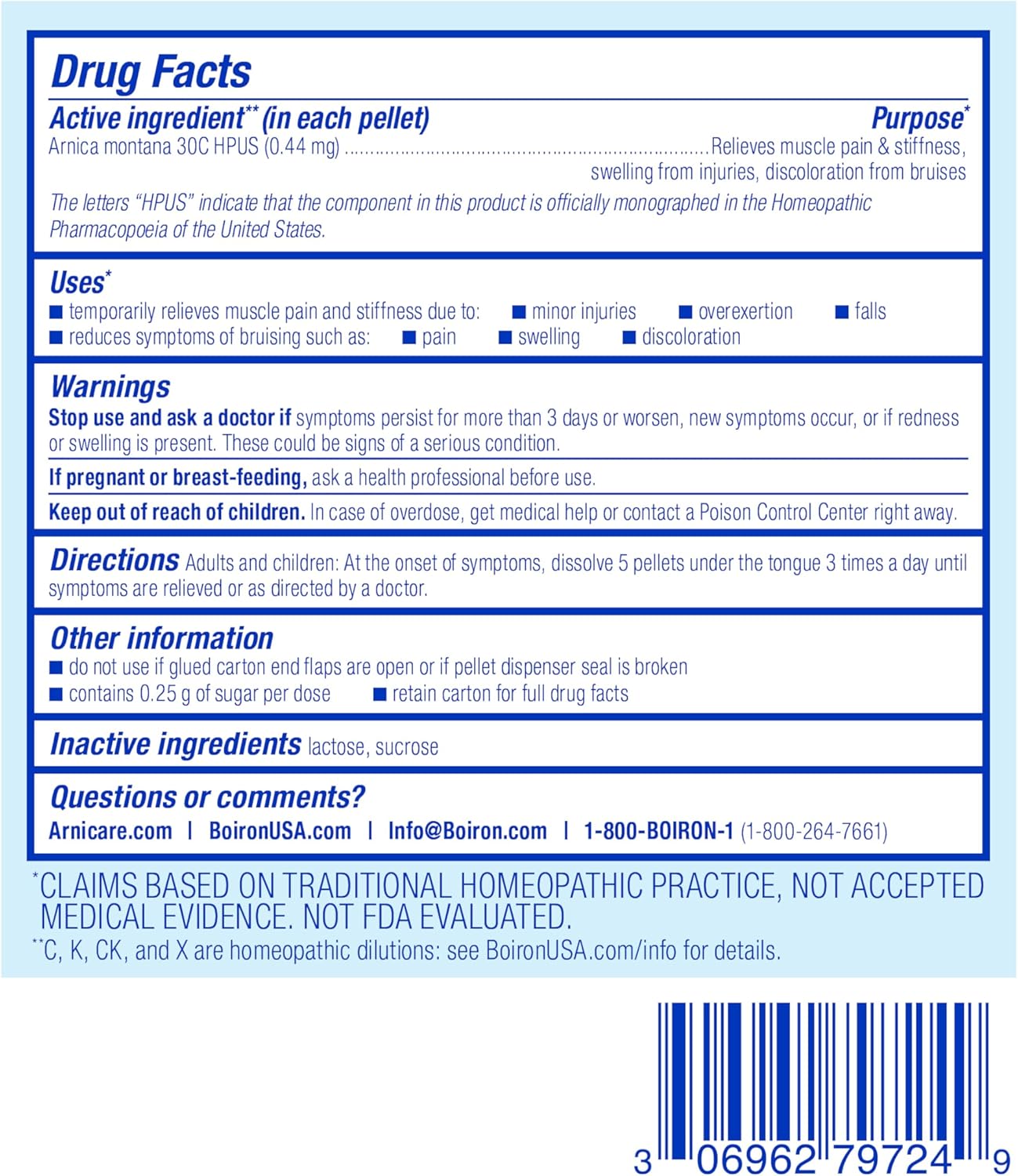 Boiron Arnica Montana 30C Homeopathic Medicine for Relief from Muscle Pain, Muscle Stiffness, Swelling from