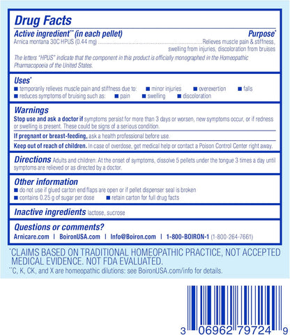 Boiron Arnica Montana 30C Homeopathic Medicine for Relief from Muscle Pain, Muscle Stiffness, Swelling from