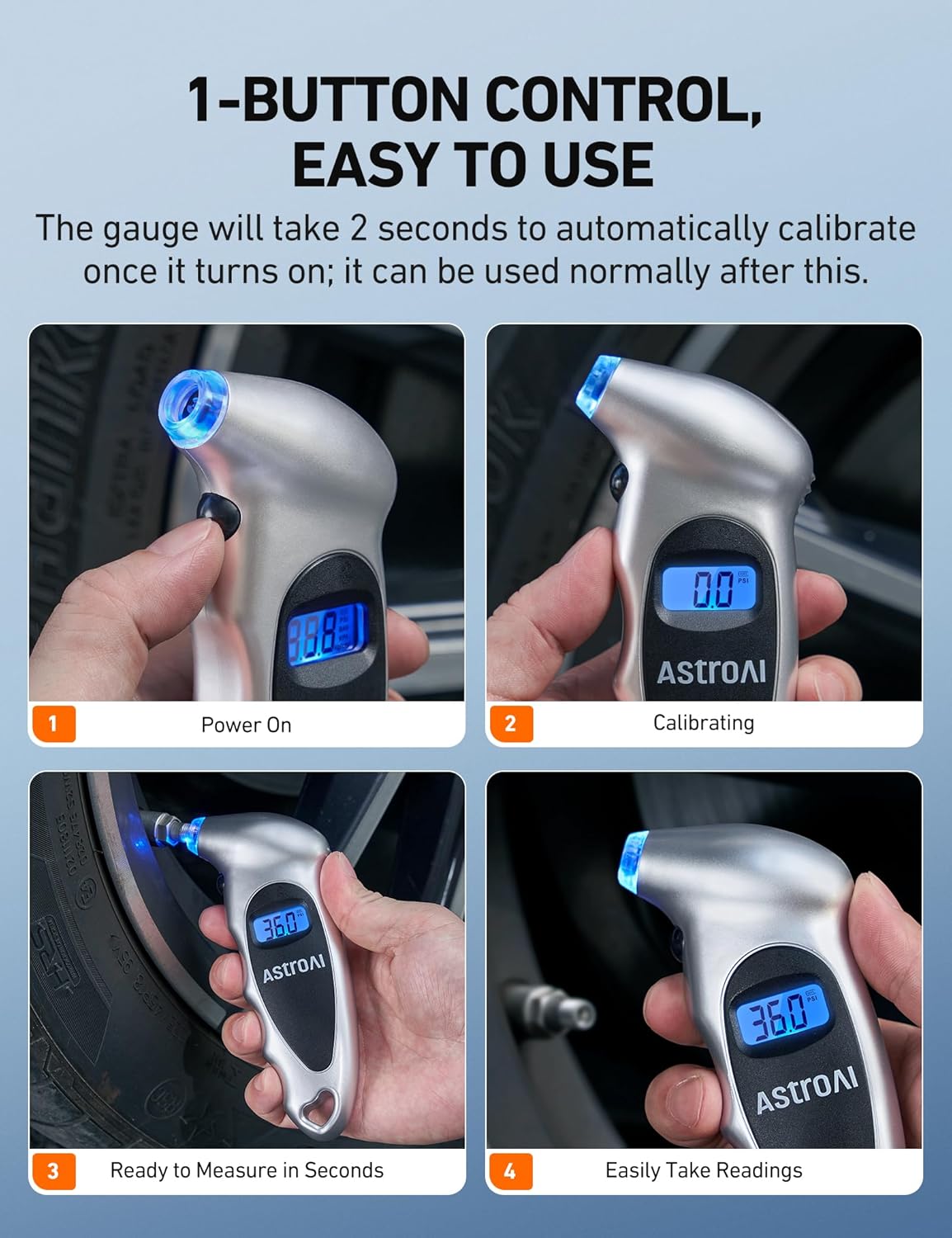 AstroAI Digital Tire Pressure Gauge 0-150PSI Calibrated to ANSI B40.7 +/-1PSI, Accurate in 0.1