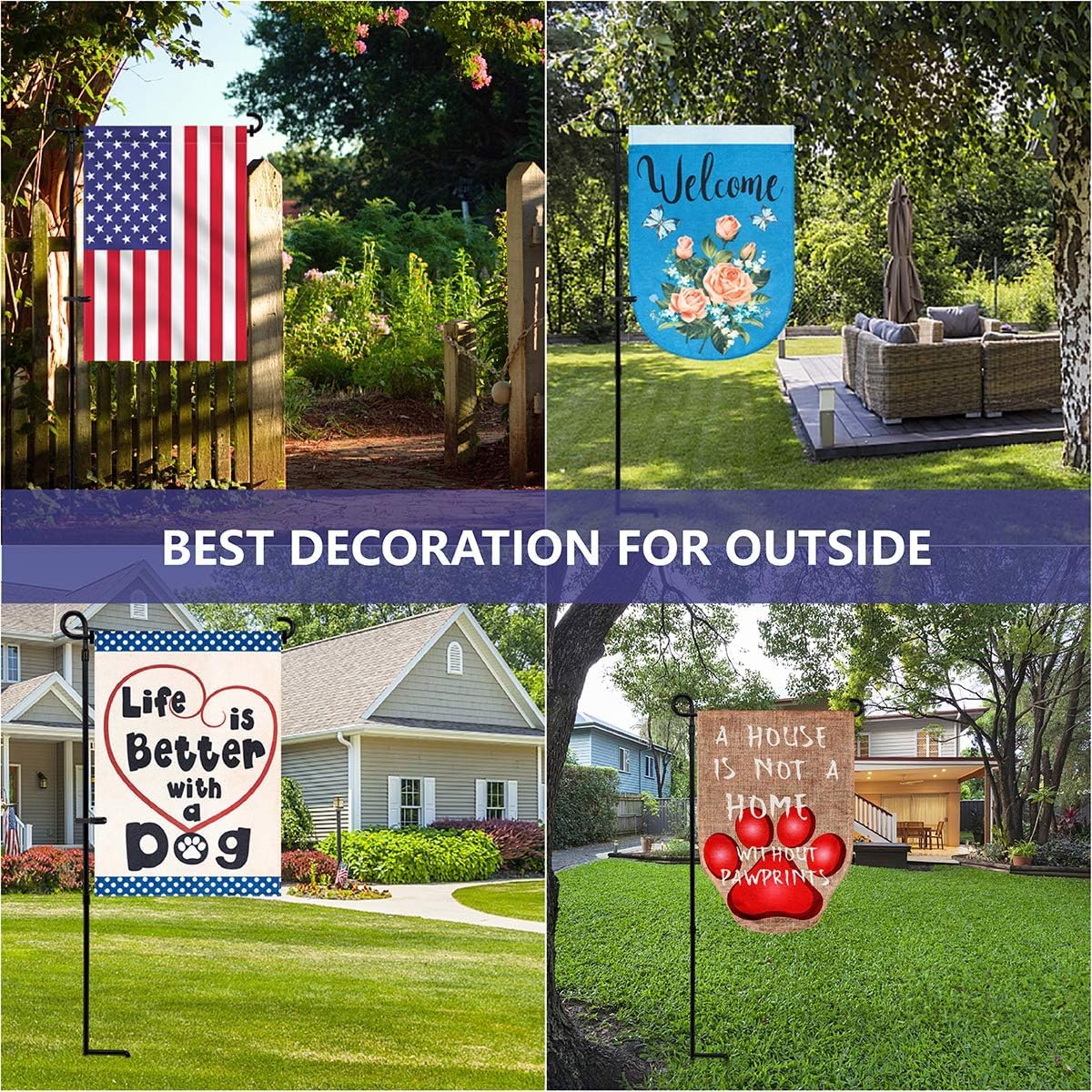 YEAHOME Garden Flag Holder Stand, Premium Yard Flag Holder Weather-Proof Metal Powder-Coated Flagpole with Clip and Stopper for Christmas Garden