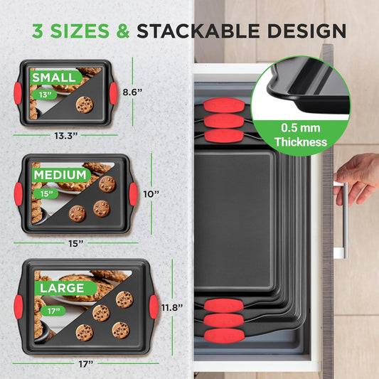 NutriChef 3-Piece Nonstick Kitchen Oven Baking Pans - Premium & Stylish Non-Stick