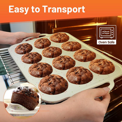 Vinino 2Pack Silicone Muffin Pan for Baking with Metal Reinforced Frame, 12 Cup Regular Size Cupcake Pan, BPA Free Silicone Muffin