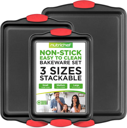 NutriChef 3-Piece Nonstick Kitchen Oven Baking Pans - Premium & Stylish Non-Stick