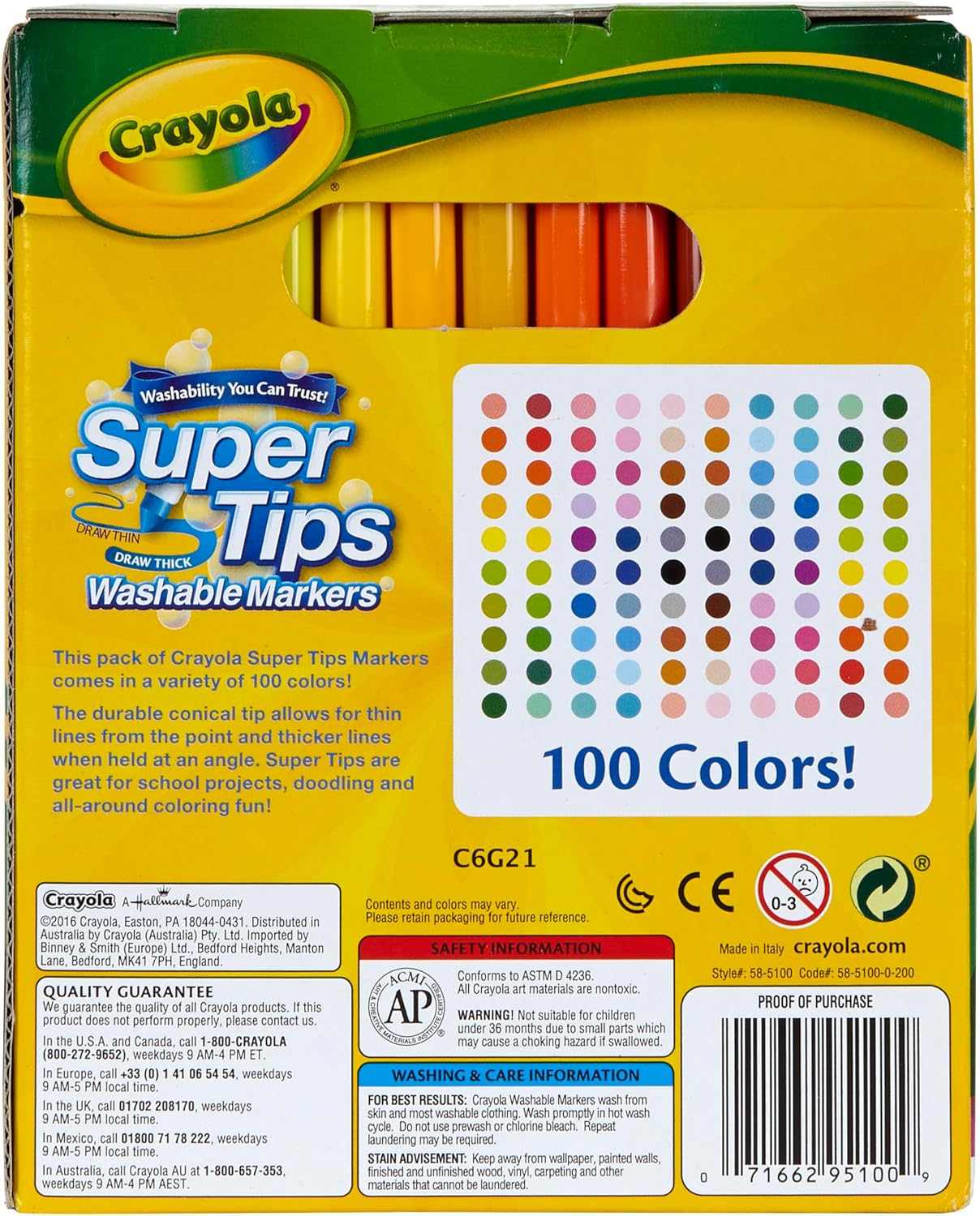 Crayola Super Tips Marker Set (100ct), Fine Point Washable Markers, Drawing Markers for Kids & Adults, Create Thick & Thin Lines, Art