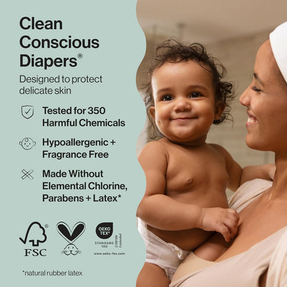 The Honest Company Comfort Dry Disposable Diapers for Sensitive Skin, Hypoallergenic, All The Alpacas + Turtle
