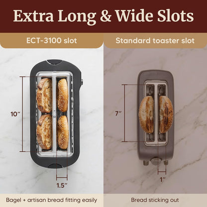 Elite Gourmet ECT-3100 4-Slice Long Slot Toaster, Extra Wide Slots for Bagels, Sourdough & Texas Toast, 6 Browning Settings, Reheat, Defrost &