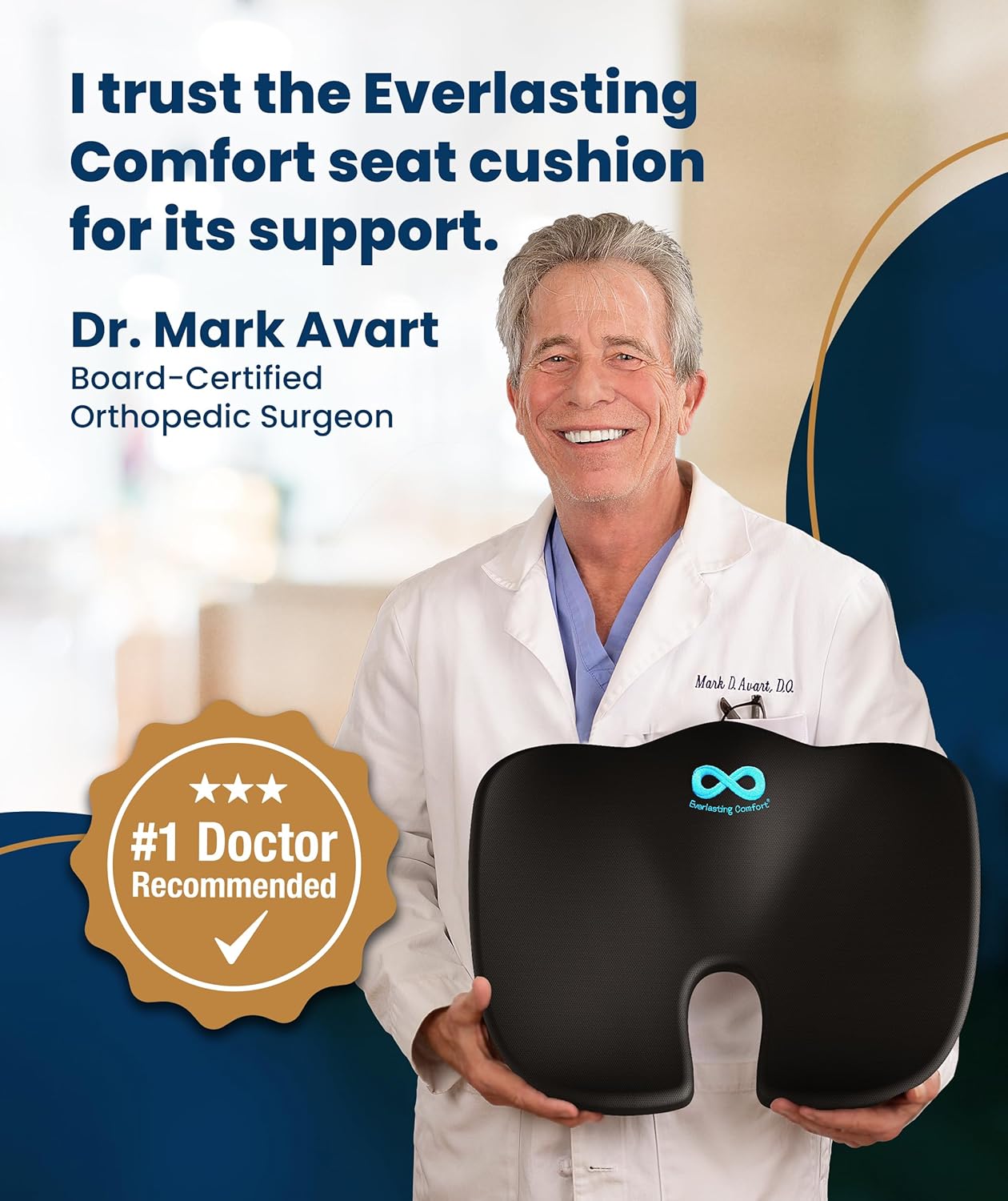 Everlasting Comfort Doctor Recommended Memory Foam Seat Cushion for Office Chairs & Car - Ergonomic Office Desk Accessories - Cushions for Tailbone