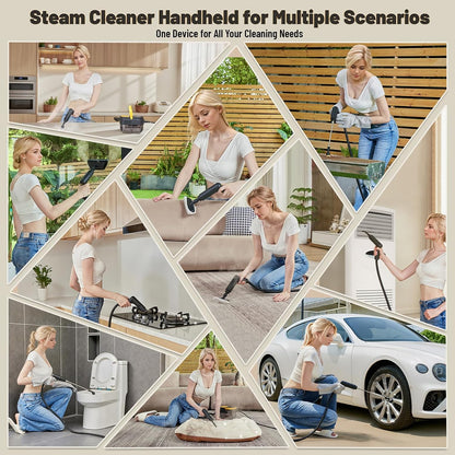Gautye Steam Cleaner, 3 Level Adjustable Handle, 15s Heat Up, 1.69 Quarts Tank, Portable Steamer for Cleaning with 15 pcs
