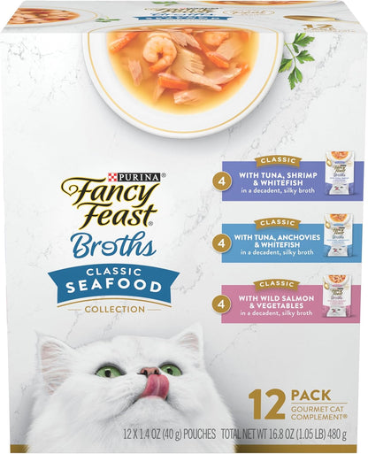 Purina Fancy Feast Lickable Wet Cat Food Broth Complement Classics Collection Variety Pack - (2) 1.4 oz. Pouches