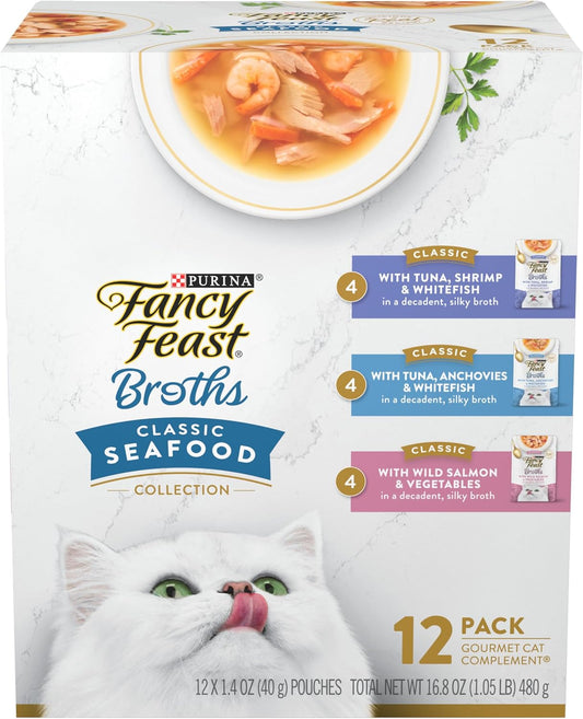 Purina Fancy Feast Lickable Wet Cat Food Broth Complement Classics Collection Variety Pack - (2) 1.4 oz. Pouches