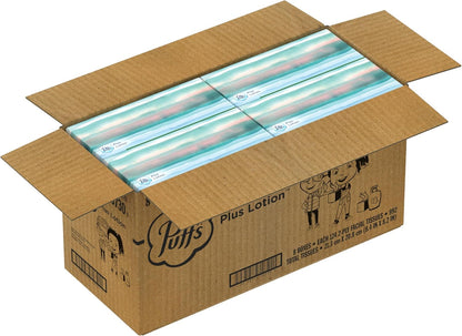 Puffs Plus Lotion Facial Tissues, 8 Family Boxes, 124 Facial Tissues per Box, Allergies and Colds