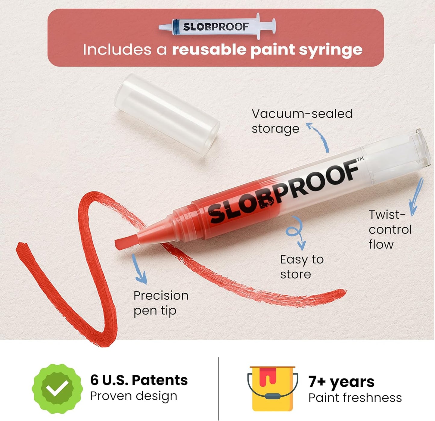 Slobproof Refillable Touch-Up Paint Pen, Mess-Free, Reusable Wall Paint Repair Tool, Precise Application, DIY Home Improvement