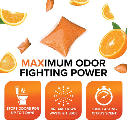 Camco TST MAX RV Toilet Treatment Drop-INs - Control Unwanted Odors & Break Down Waste and Tissue - Safe Septic Tank Treatment - Orange Scent, 30-Pack