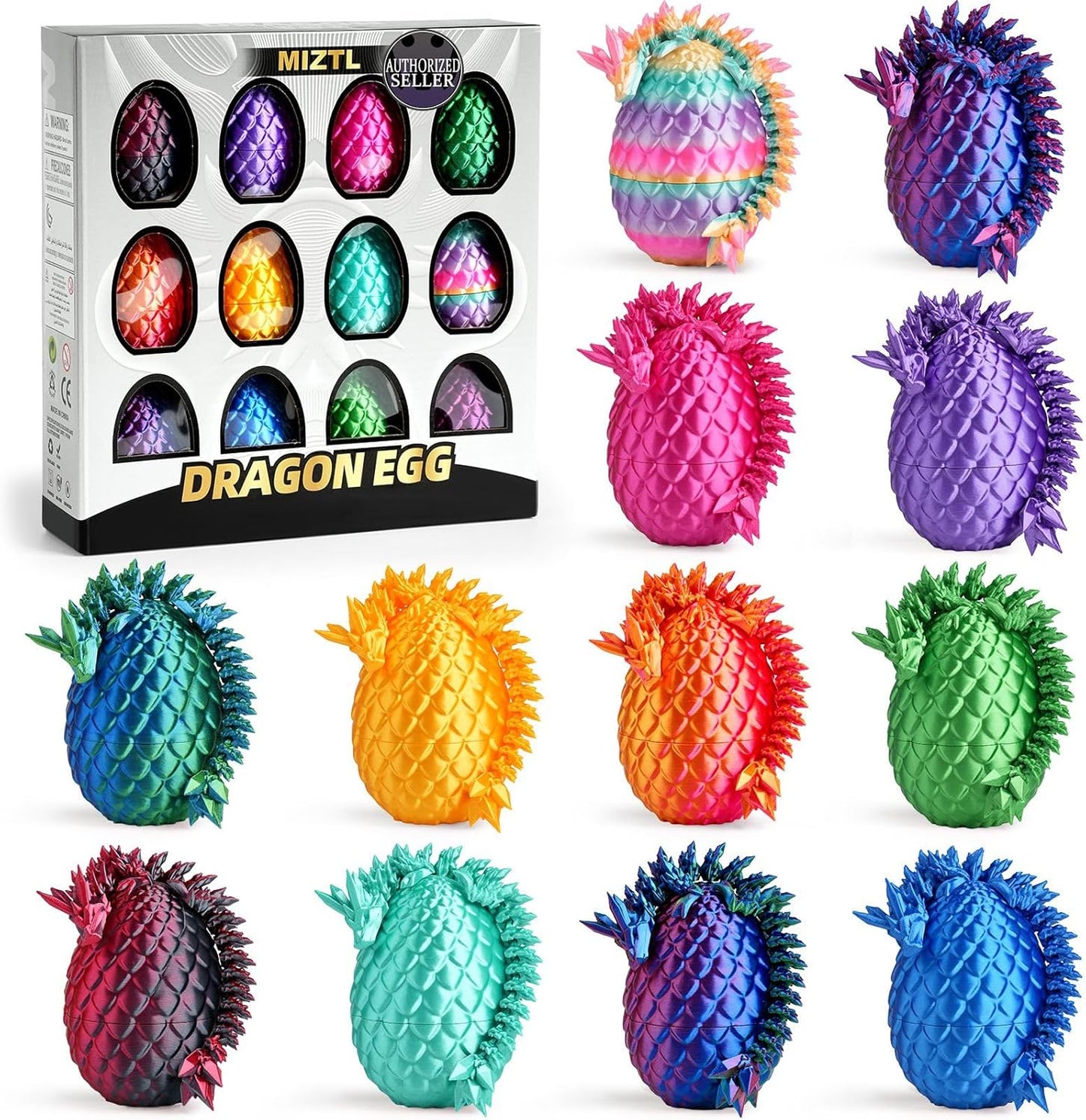 12PACK 3D Printed Dragon Eggs, Easter Basket Stuffers for Children and Teens, Unique Easter Toys & Gifts for