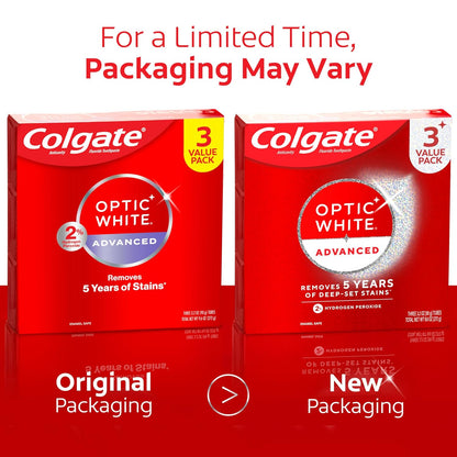 Colgate Optic White Advanced Hydrogen Peroxide Toothpaste, Teeth Whitening Toothpaste Pack, Enamel-Safe Formula, Helps Remove Tea